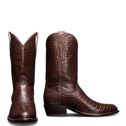 Handmade Croc Print Leather Slip On Western Cowboy Boots