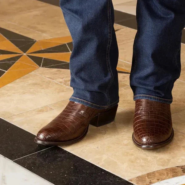 Handmade Croc Print Leather Slip On Western Cowboy Boots